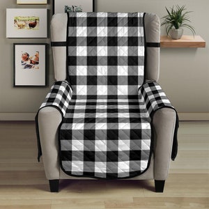 Black and White Buffalo Plaid 23" Seat Width Armchair Sofa Couch Cover Protector Perfect Farmhouse Home Decor Chair Slipcover Rustic Style