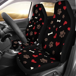 Black, Red and White Paw Print Pattern Pet Love Theme Car Seat Covers Set SUV Universal Fit Front Bucket Seats Dog Paws