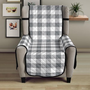 Wingback Chair Slipcover Gray and White Buffalo Plaid 23" Seat Width Armchair Sofa Couch Cover Protector Perfect Farmhouse Home Decor