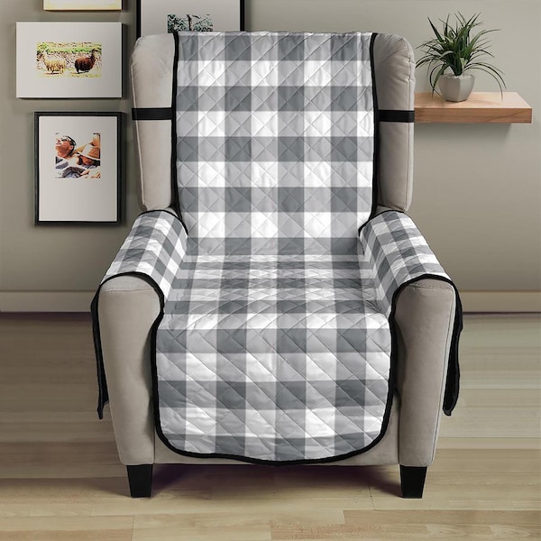 Wingback Chair Housse Gris et Blanc Buffle Plaid 23 « Largeur de siège Fauteuil Canapé Canapé Housse Protecteur Parfait Ferme Maison Décor