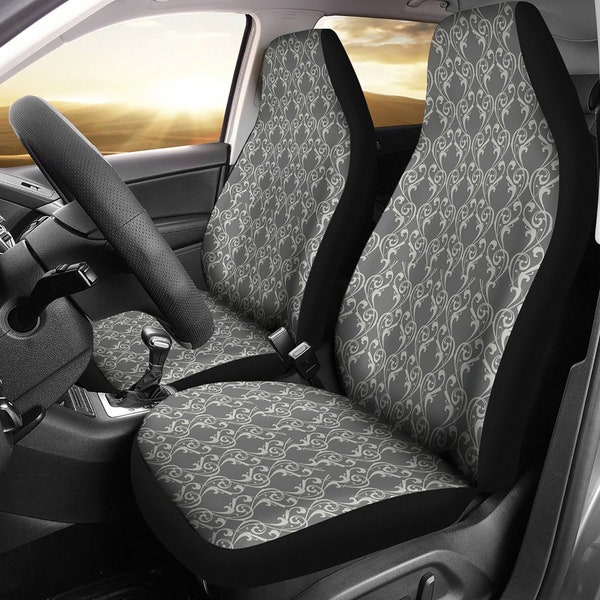 Gray Damask Pattern Car or SUV Seat Covers Universal Fit Front Bucket Seat  Seat Protectors