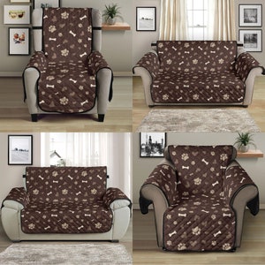 Brown With Dog Paw Print Pattern Furniture Slipcover Protectors For Armchair, Recliner, Loveseat, Sofa and More