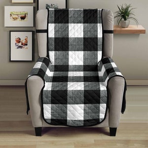 Buffalo Check Home Décor Large Armchair Slipcover 23" Seat Width Black White Gray Gingham Farmhouse Living Room Furniture Cover Protector