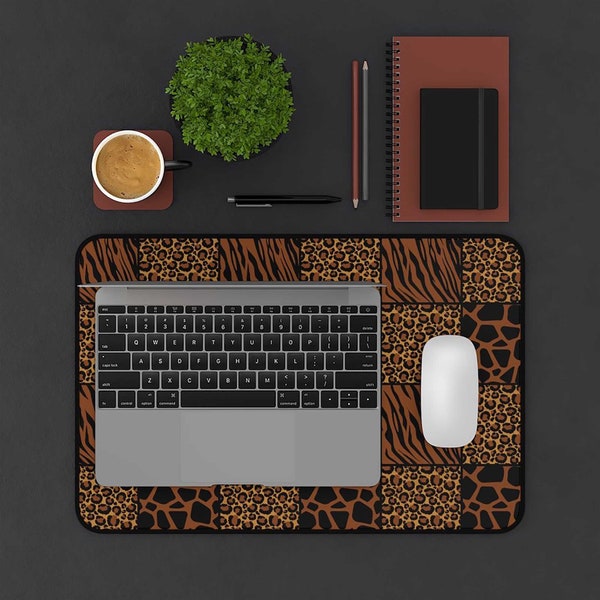 Animal Print Patchwork Pattern Desk Mat Large Enough For Keyboard and Mouse or Laptop Pad