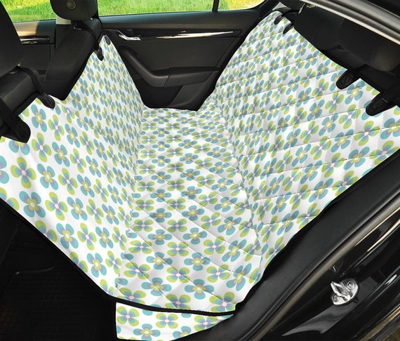 Retro Hippie Flowers Dog Hammock Back Seat Cover for Car Truck SUV White  Green 60's Boho Waterproof Pet Bench Seat Cargo Cover Protector 