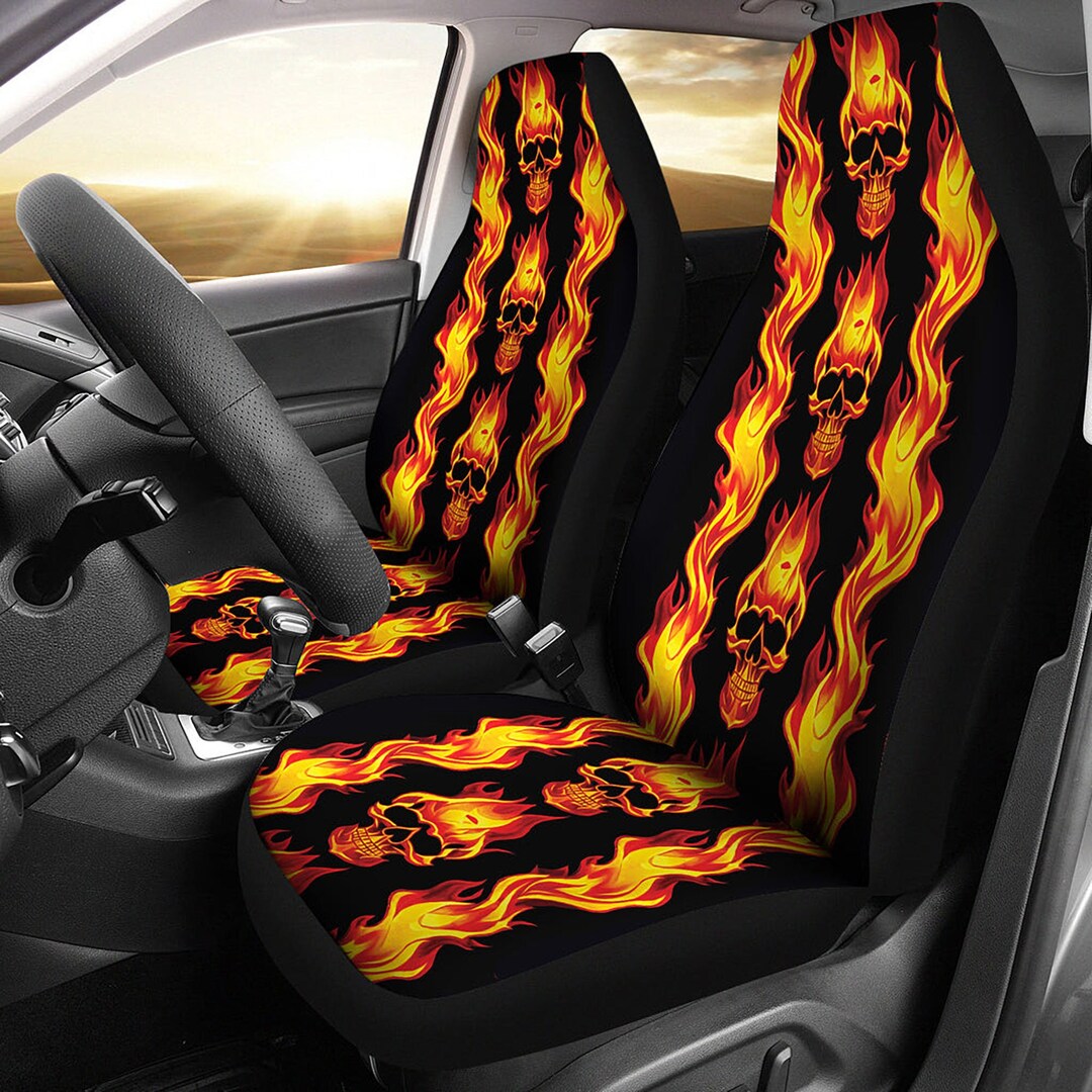 Flaming Skulls Car Seat Covers Set Seat Protectors Universal Fit for