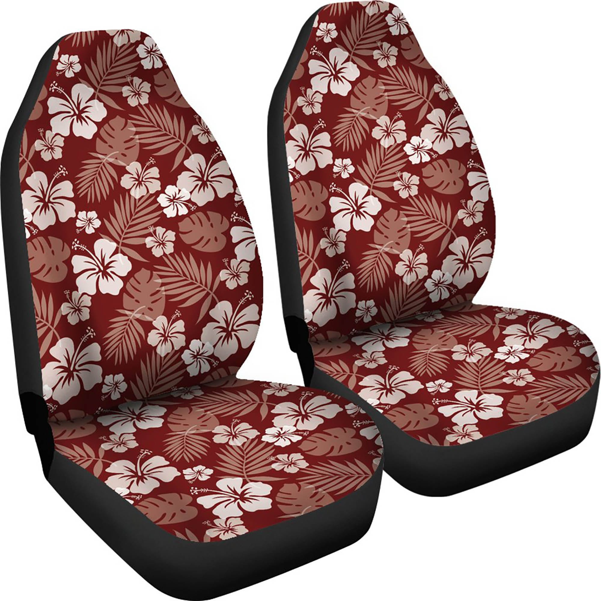 Car Seat Covers Set in Maroon With Hibiscus Flowers and Leaves Etsy