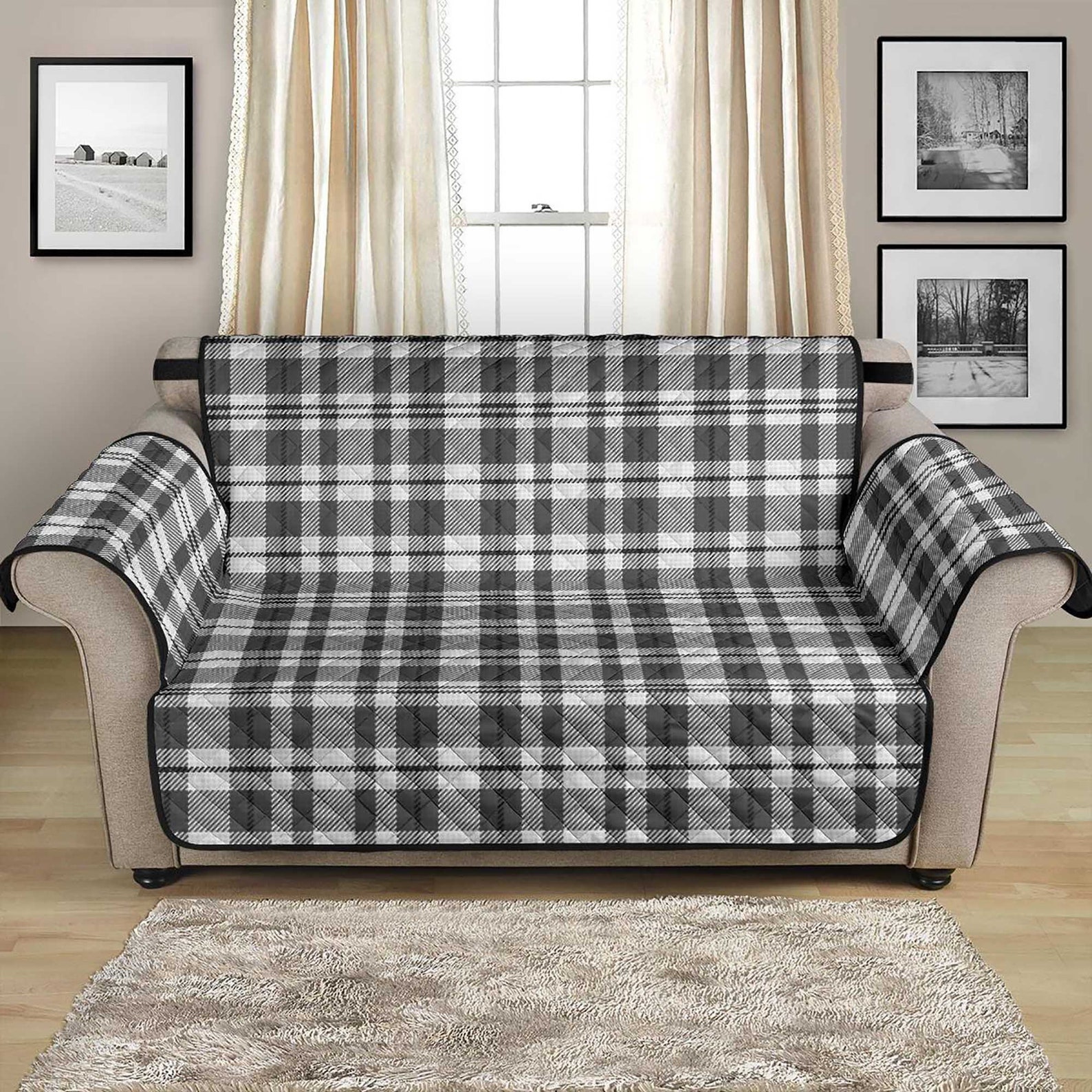 Gray and White Plaid Tartan 54 Seat Width Loveseat Sofa Etsy UK