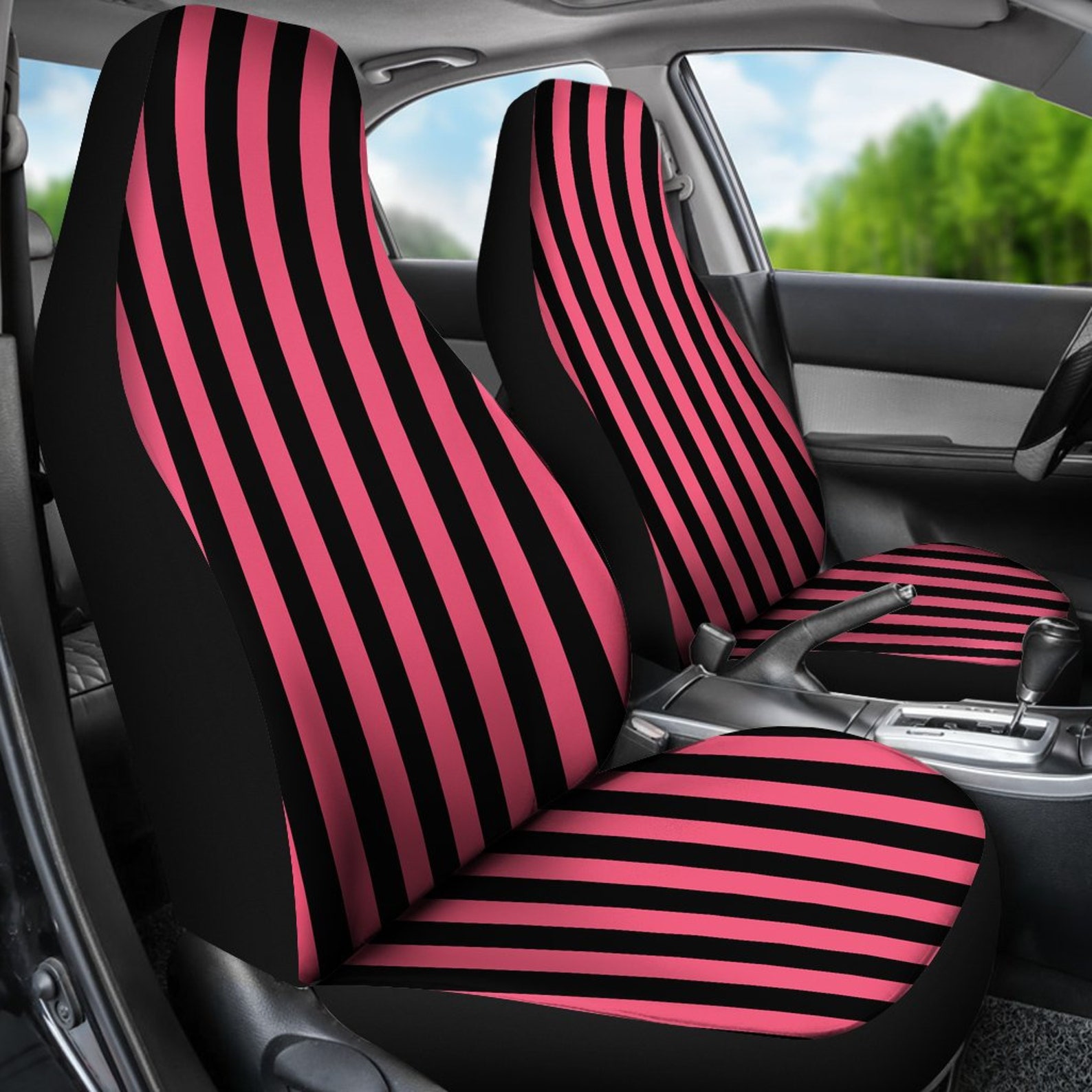 Pink and Black Striped Car Seat Covers Set Vertical Stripes Etsy