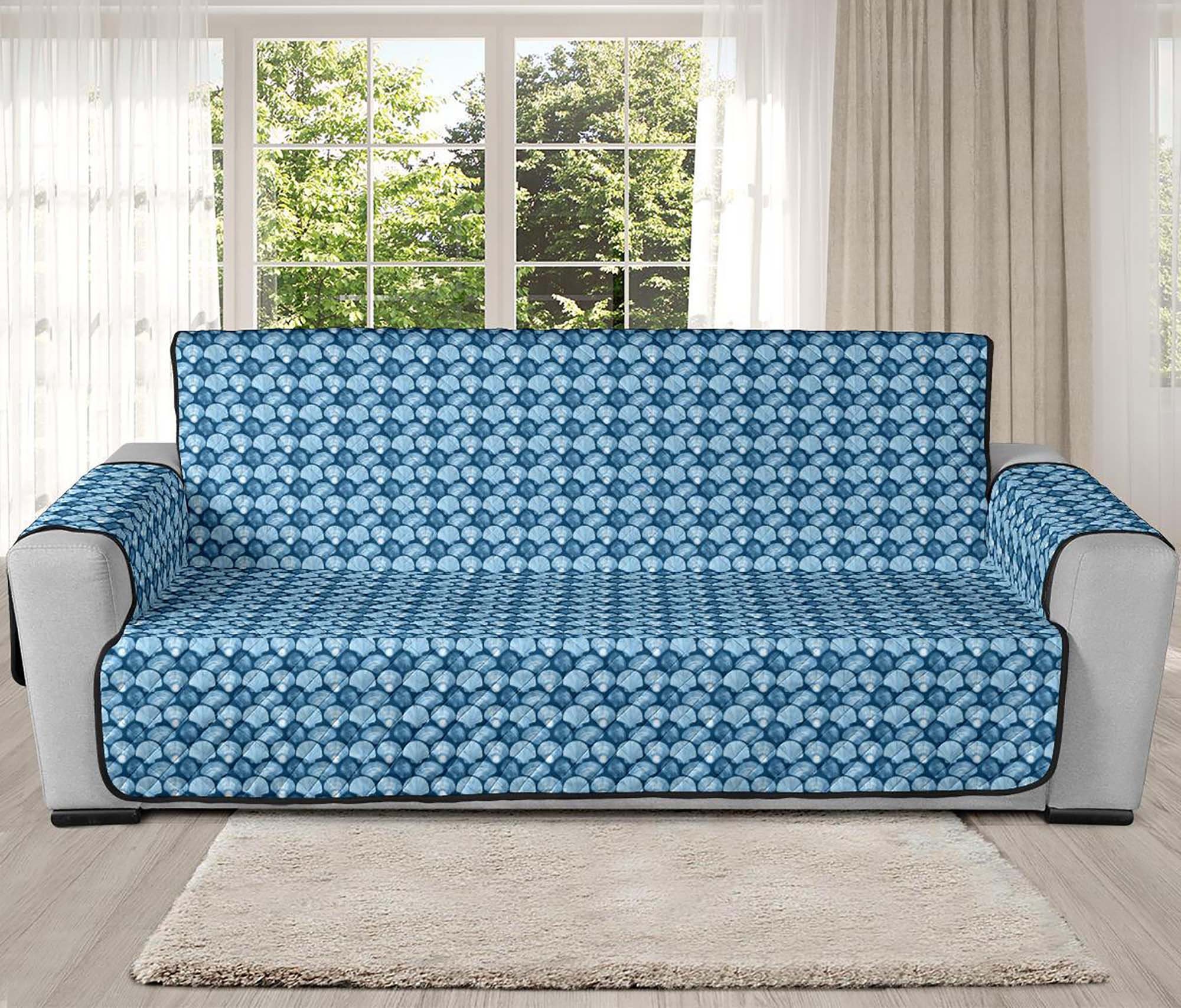 Blue Seashell Pattern Beach House Ocean Theme Futon Sleeper Etsy
