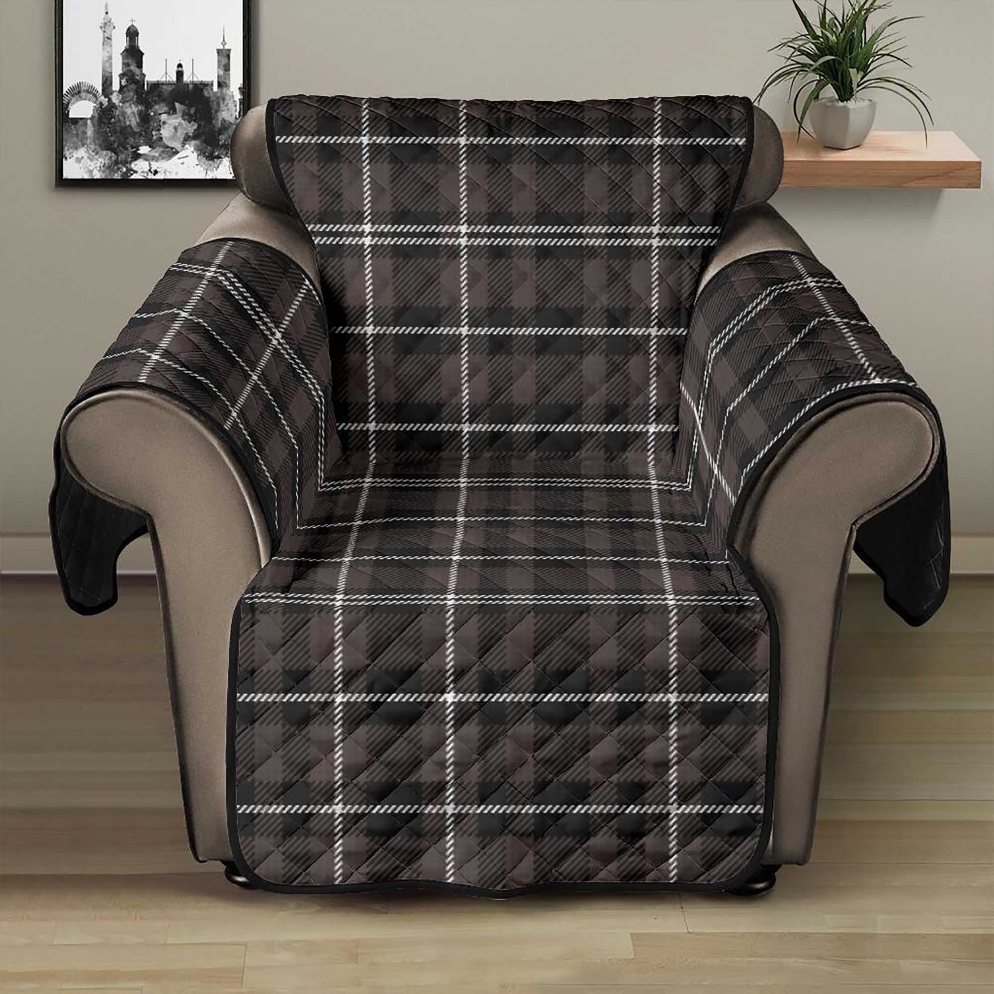 Plaid Recliner Slipcover Brown White and Black Tartan Etsy Canada