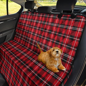 Plaid Dog Hammock Red, Black and White Tartan Waterproof Back Seat Bench Protector For Pets Washable Easy To Install Car Truck SUV Sizes