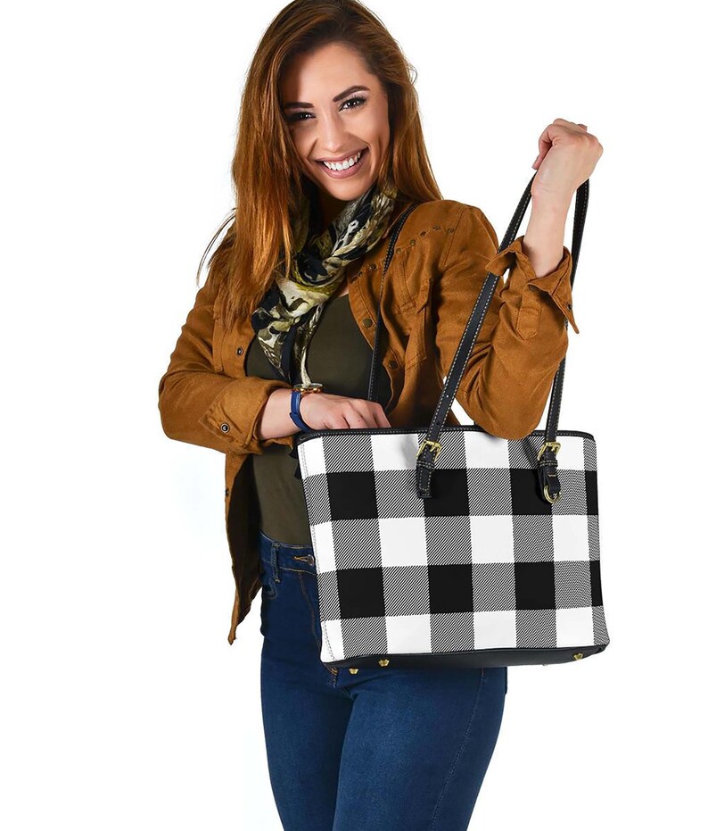 Black and White Buffalo Plaid Large Pattern Vegan Leather | Etsy