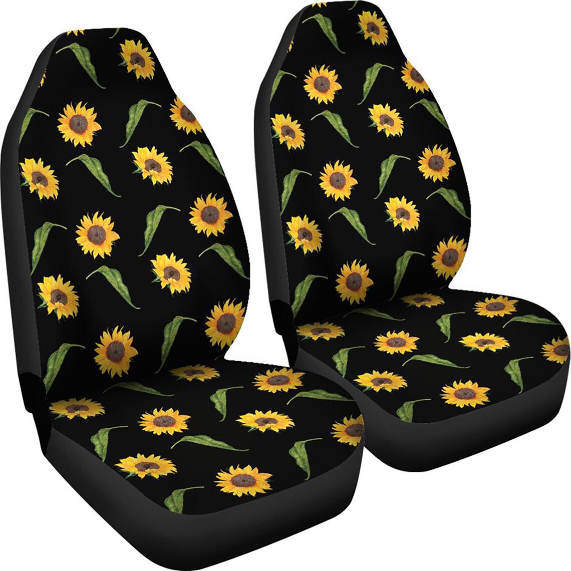 Sunflower Car Seat Covers Rustic Flower Pattern on Black Set Etsy