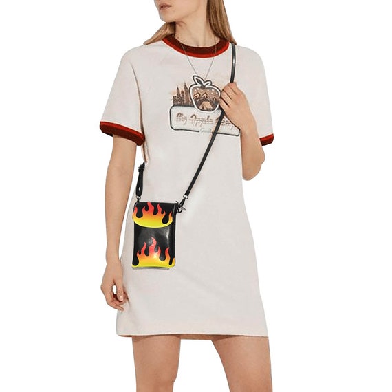 Flames on Black Cell Phone Purse Crossbody Women s Wallet Bag