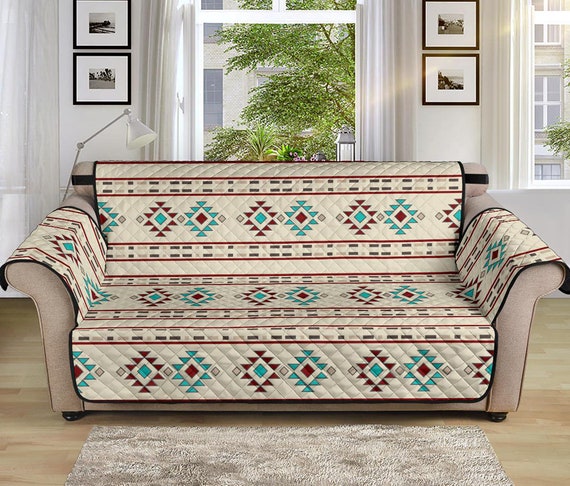 Buy Ethnic Tribal Pattern Couch Sofa Cover 70 Seat Width Slipcover  Protector Light Cream, Turquoise, Red and Brown Color Scheme Furniture  Online in India 
