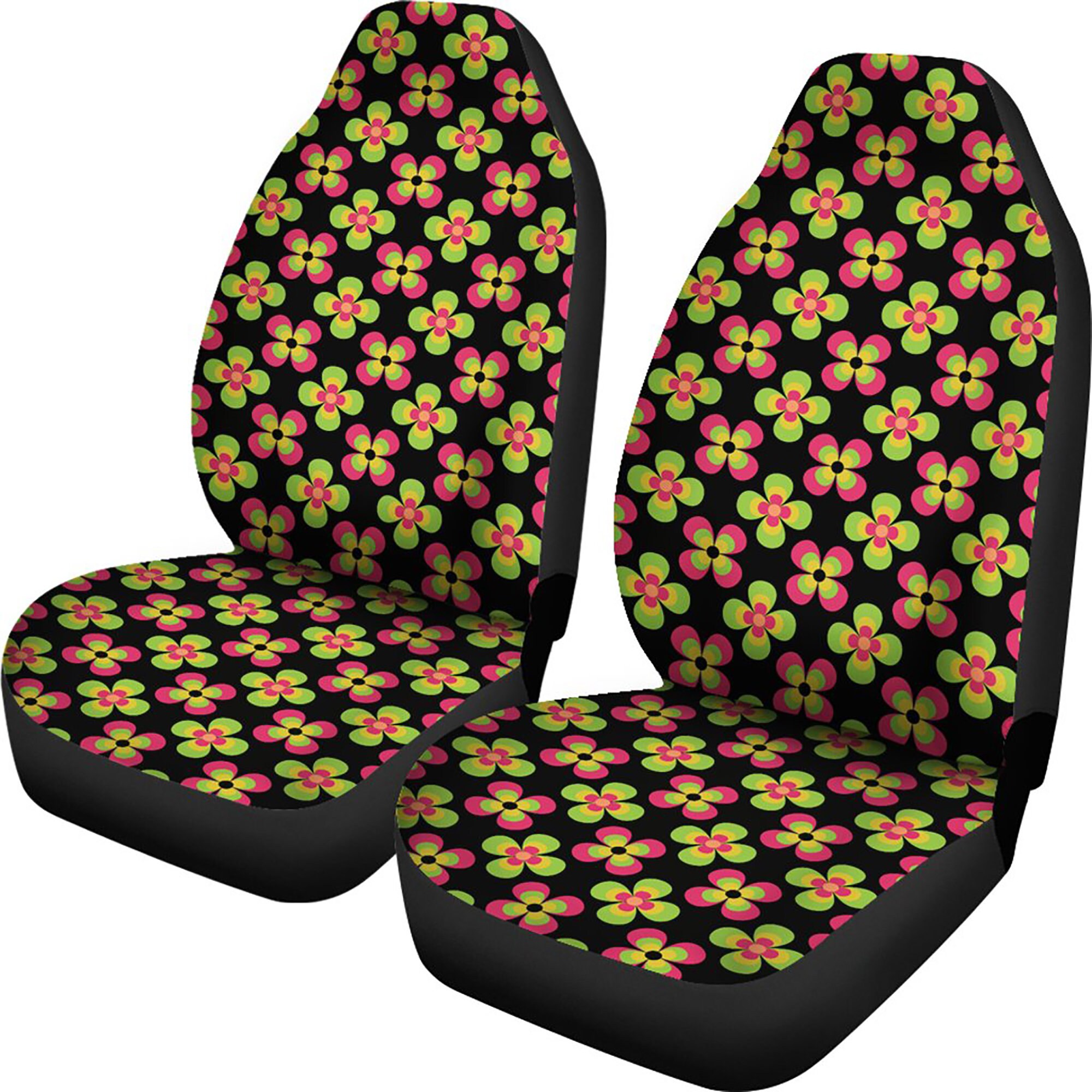 Retro Flowers Car Seat Covers Set Black With Pink and Green Etsy