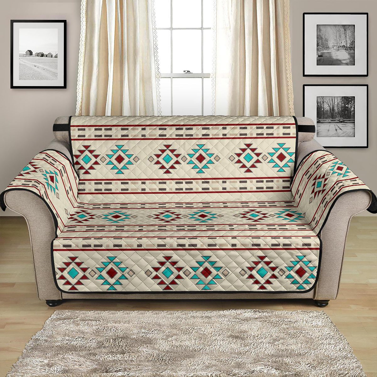 Ivory Western Crest Quilted Sofa Cover NCU0LDH770