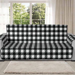 Buffalo Check Home Décor XL Sofa Slipcover 78" Seat Width Black White Gray Gingham Farmhouse Living Room Couch Cover Furniture Protector