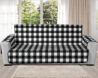 Buffalo Check Home Décor XL Sofa Slipcover 78" Seat Width Black White Gray Gingham Farmhouse Living Room Couch Cover Furniture Protector