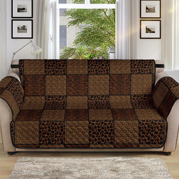 Animal Print Sofa Couch Slipcover 70" Seat Width Patchwork Safari Pattern Protector Furniture Cover Leopard Giraffe Tiger Cheetah Home Décor