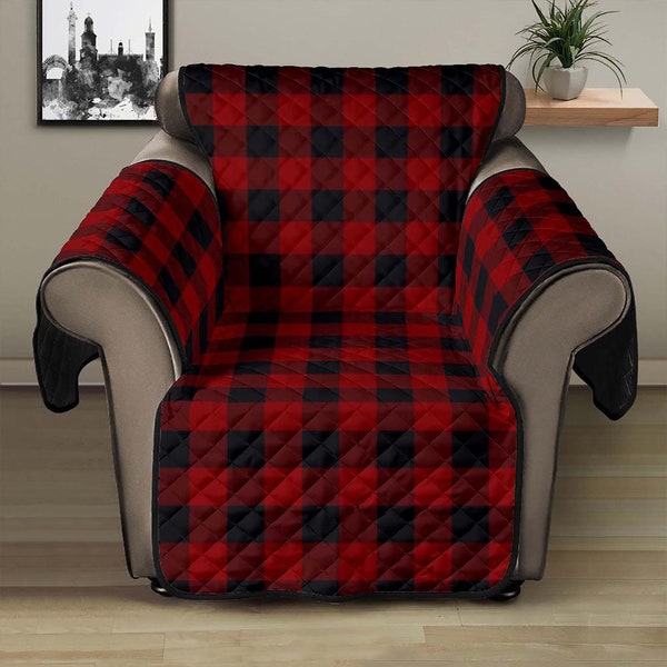 Red and Black Buffalo Plaid 28" Seat Width Recliner Chair Sofa Couch Cover Protector Perfect Farmhouse Home Decor Slipcover Rustic Style