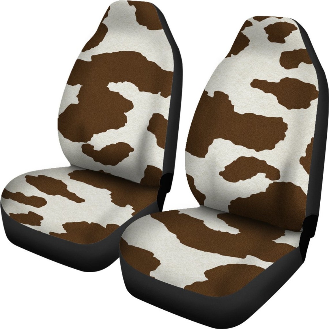 Cow Hide Car Seat Covers Set Brown and White Print Rustic Etsy