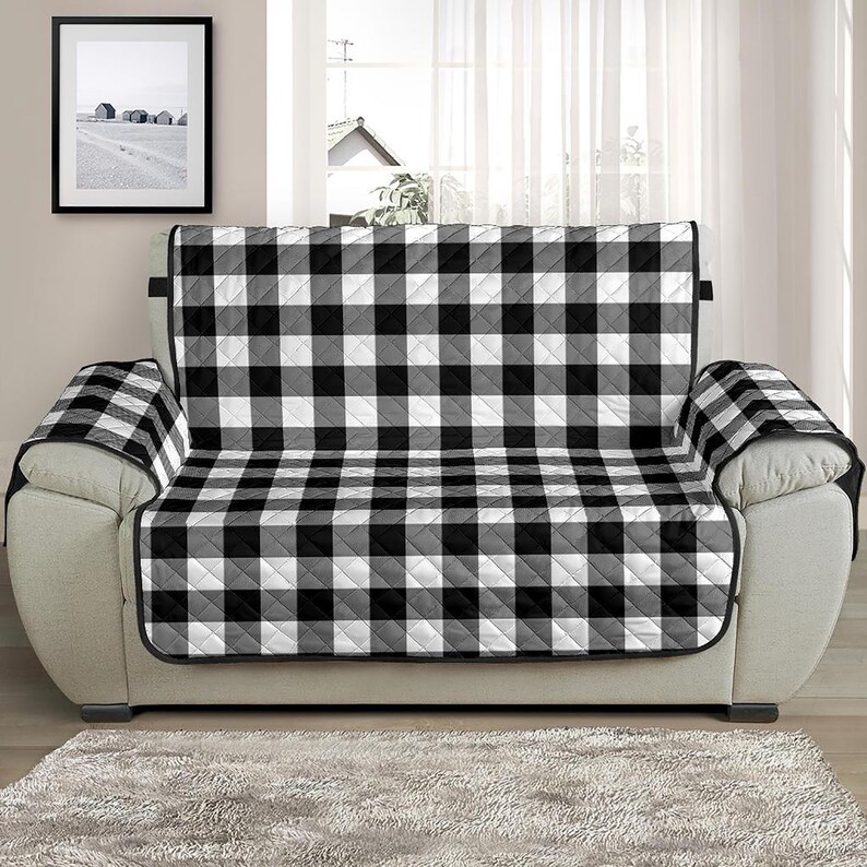 Wingback Recliner Slipcover In Black and White Buffalo Plaid Etsy.de