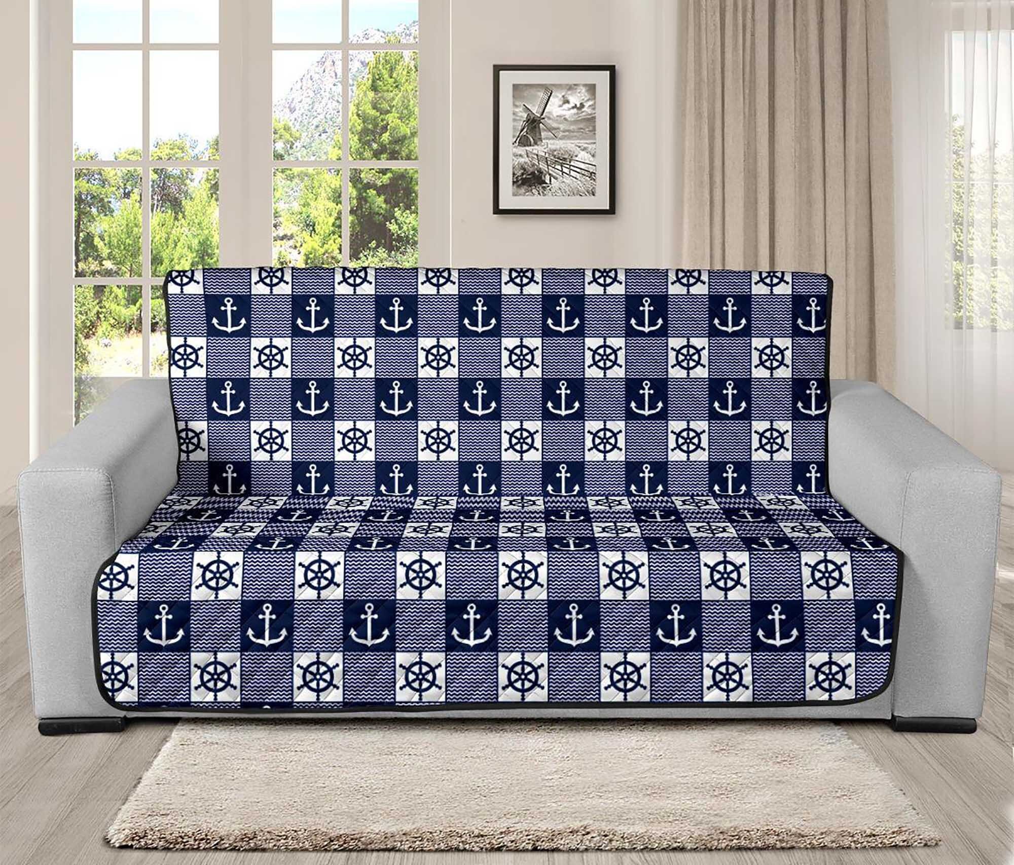 Nautical Theme Oversized Sofa Couch Slipcover Navy Blue White Etsy UK