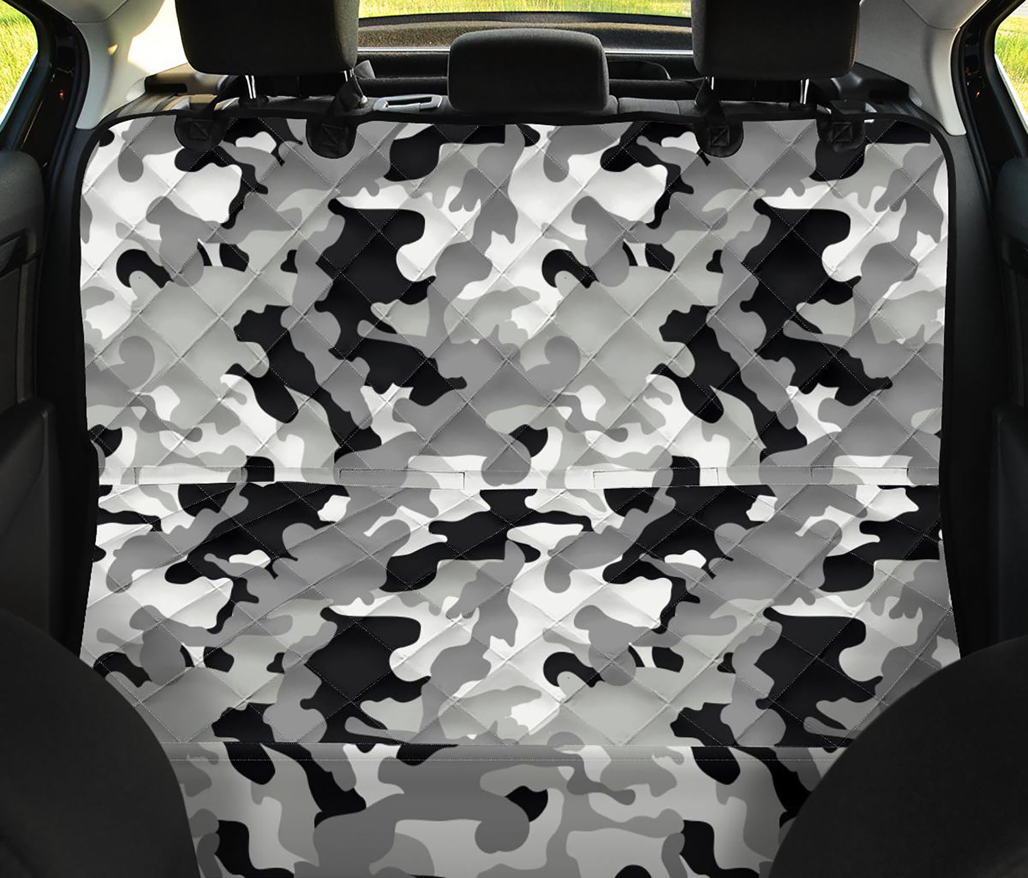 Gray Camo Dog Hammock for Car Truck SUV Waterproof Dog Seat Protector Back  Seat Cover in Grey Camouflage for Pets Washable Cars SUVS Trucks 