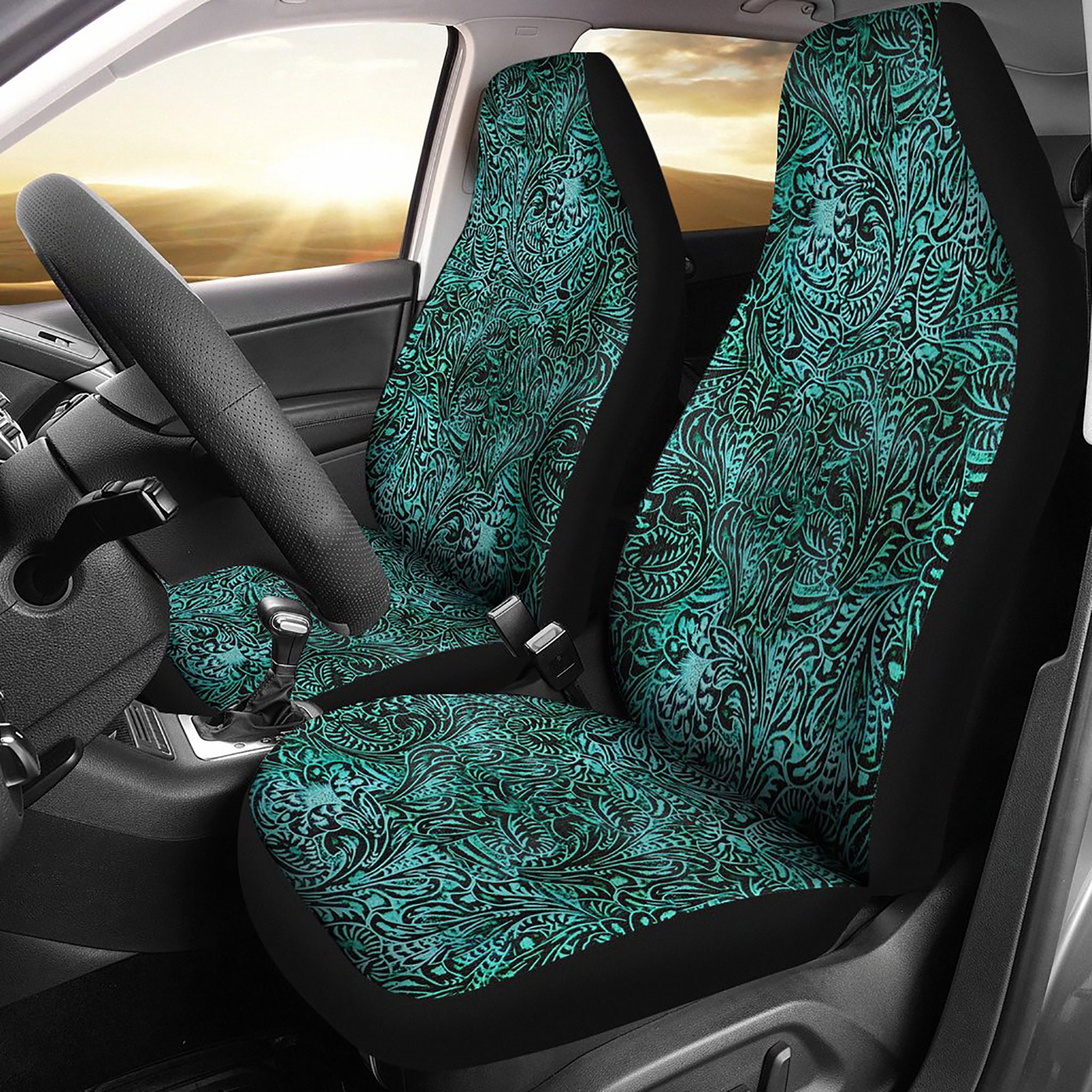 Turquoise Tooled Leather Texture Design Printed Car Seat Etsy