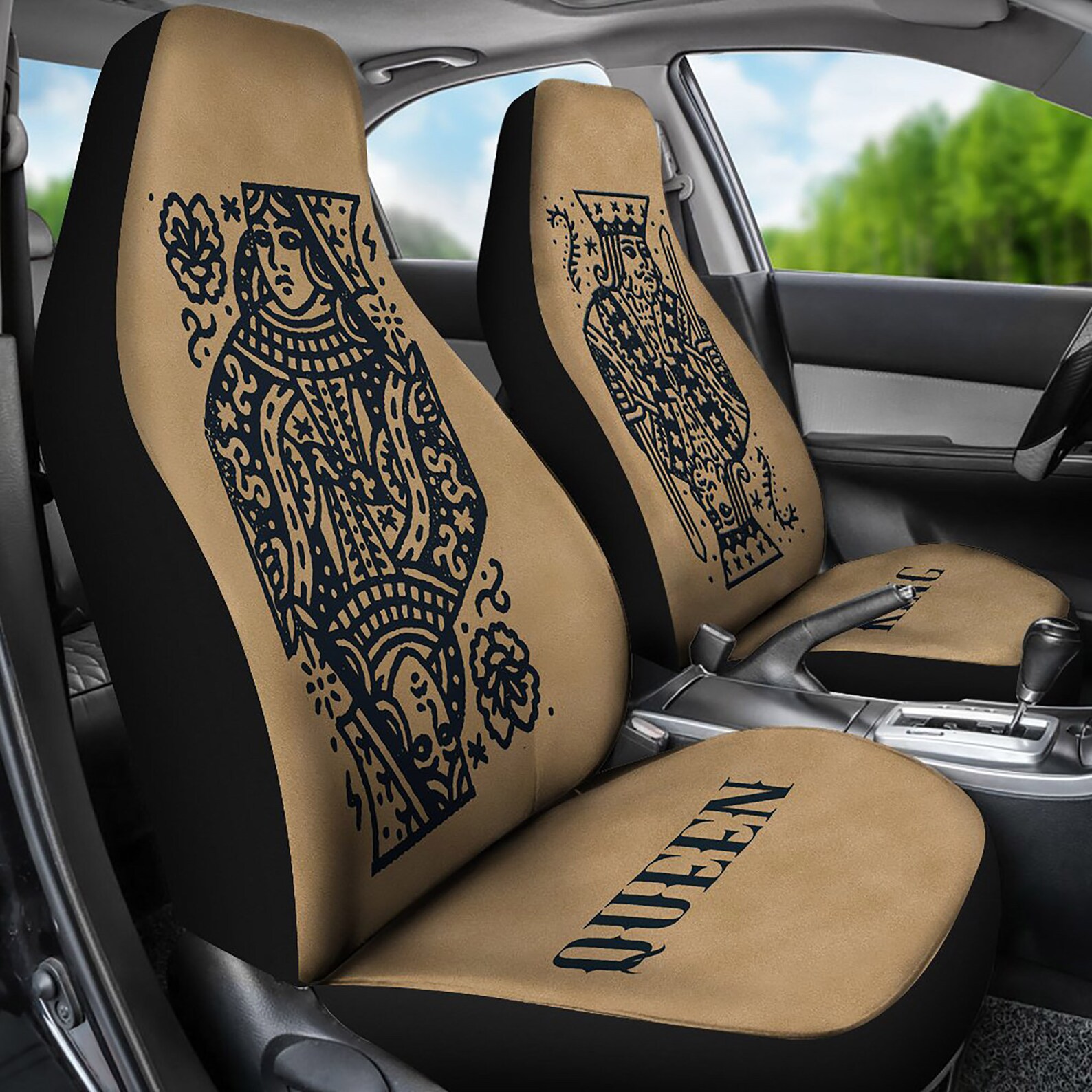 King and Queen His and Hers Car Seat Covers Set of 2 in Tan Etsy