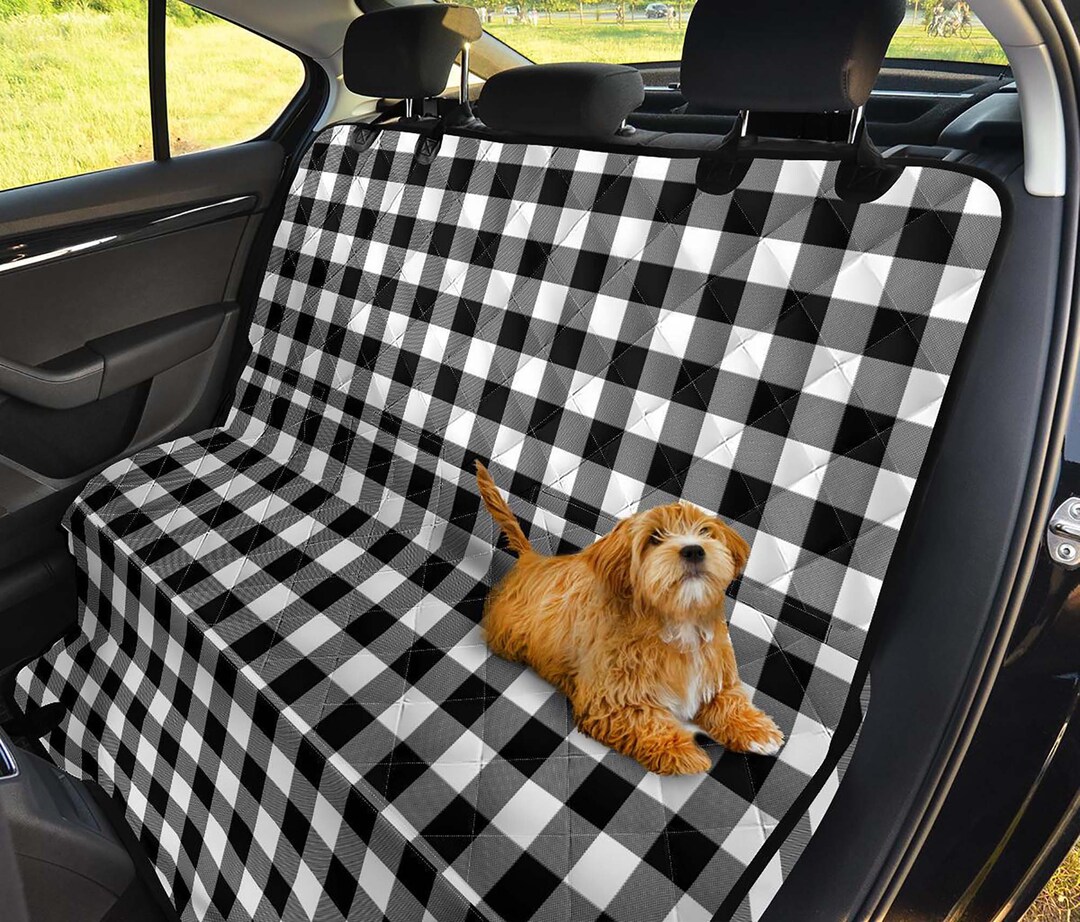 Buffalo Plaid Dog Hammock Custom Back Seat Cover Black and White