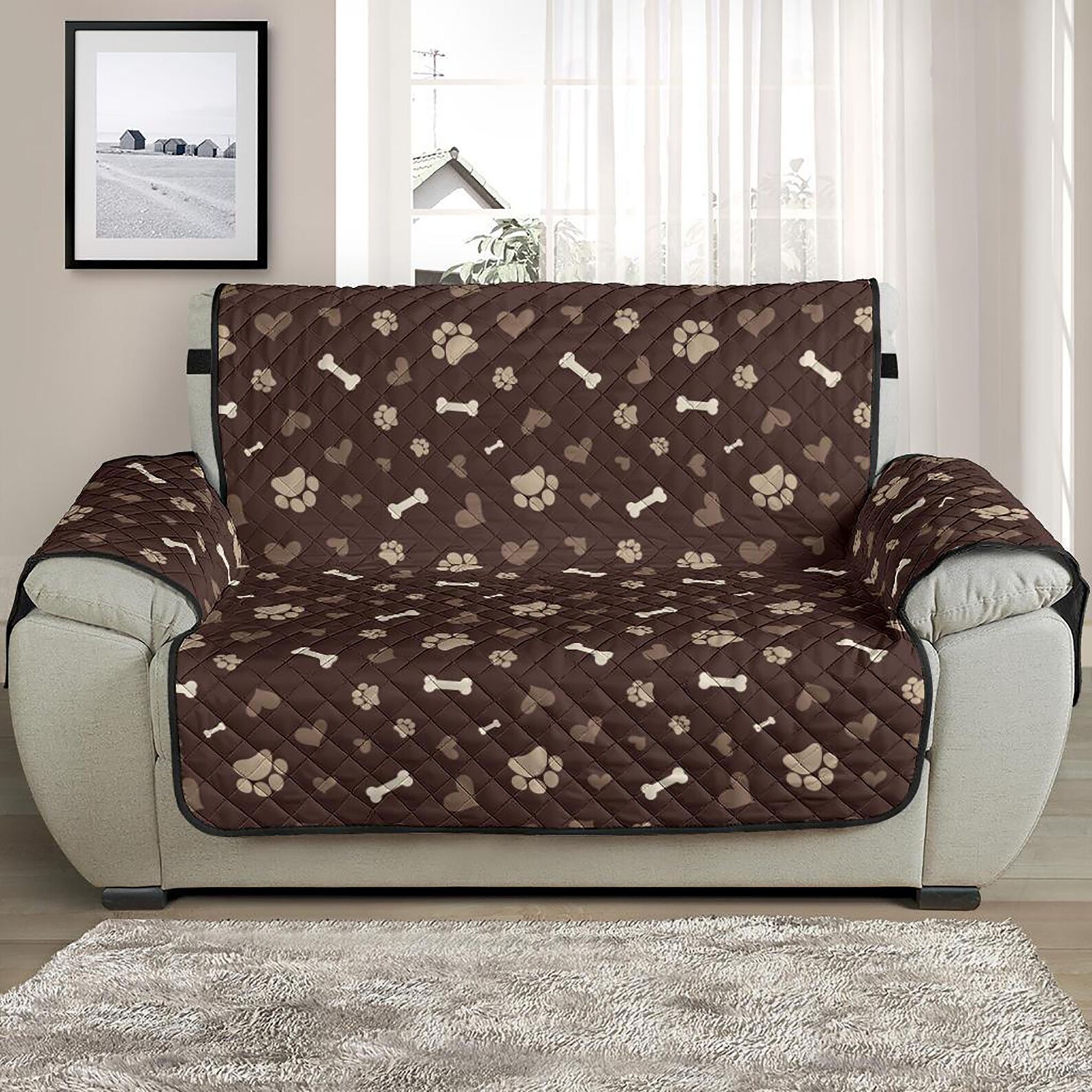 Brown With Dog Paw Print Pattern Furniture Slipcover Etsy