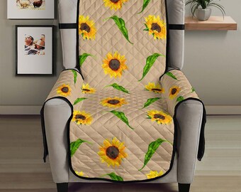 Tan With Rustic Sunflower Pattern 23" Seat Width Armchair Sofa Couch Cover Protector Perfect Farmhouse Home Decor Chair Slip Cover