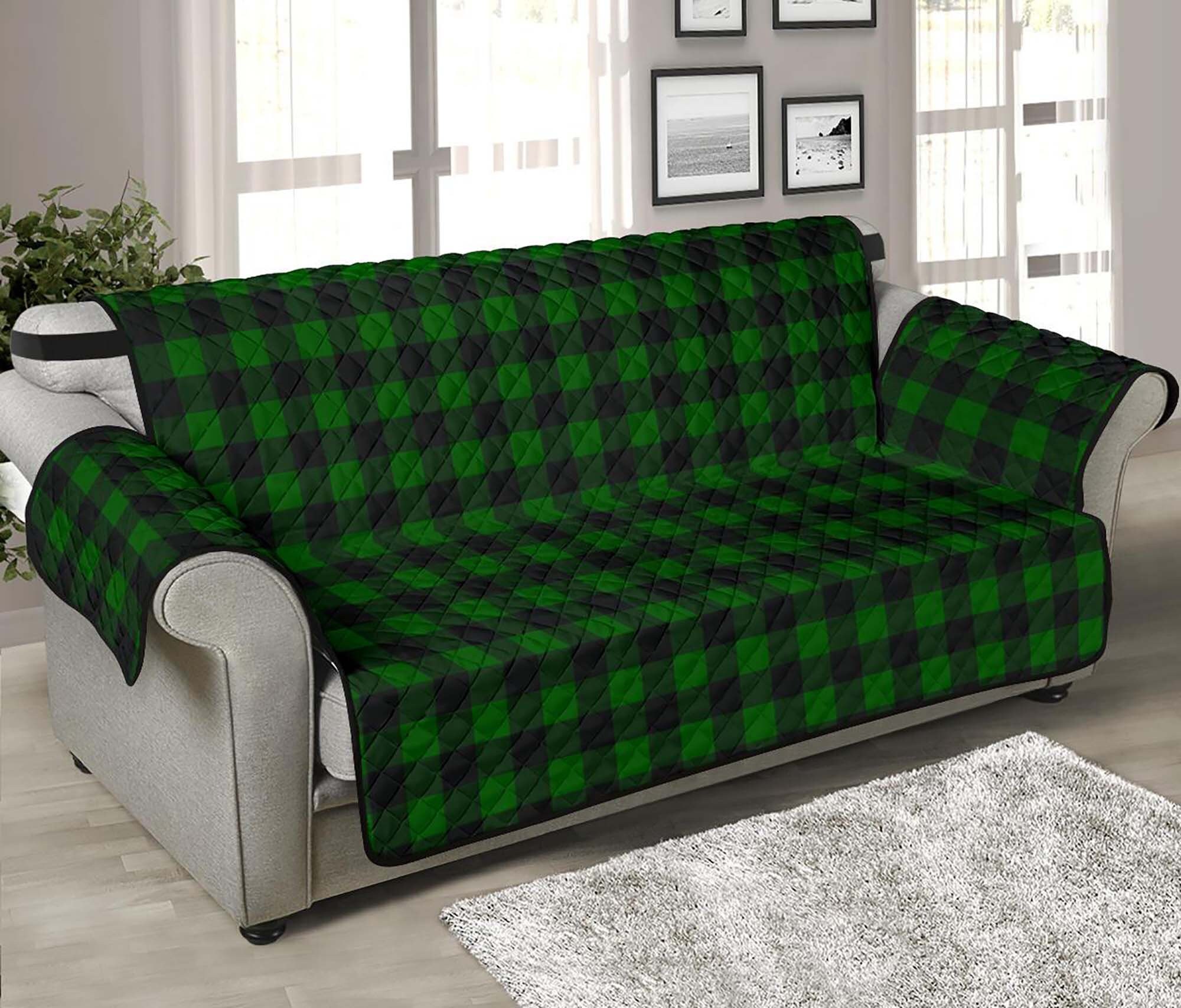Green and Black Buffalo Plaid 70 Seat Width Sofa Couch Etsy