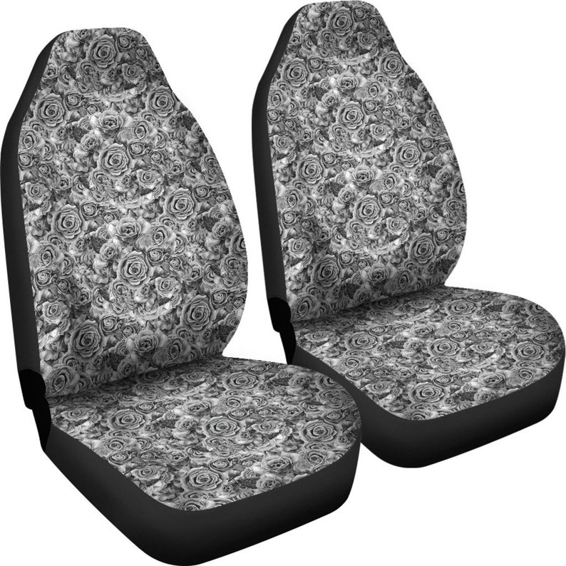 Rose Seat Covers Black White Roses Pattern Car SUV Bucket Etsy
