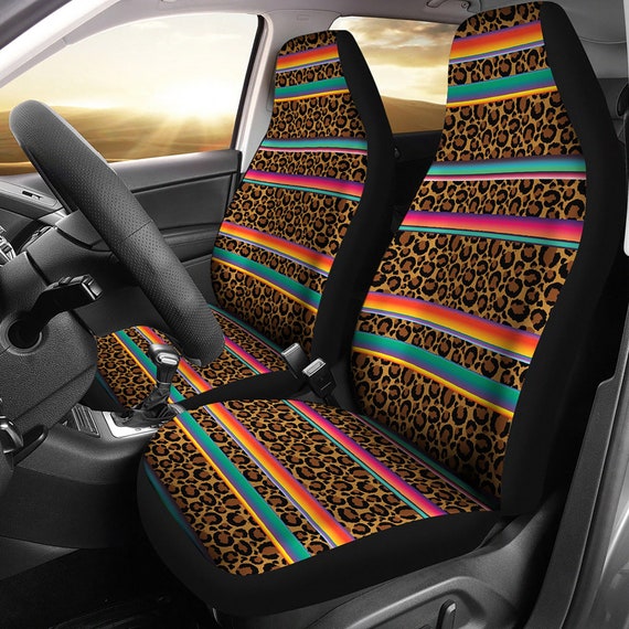 Leopard Print With Rainbow Stripes Serape Style Car Seat Covers