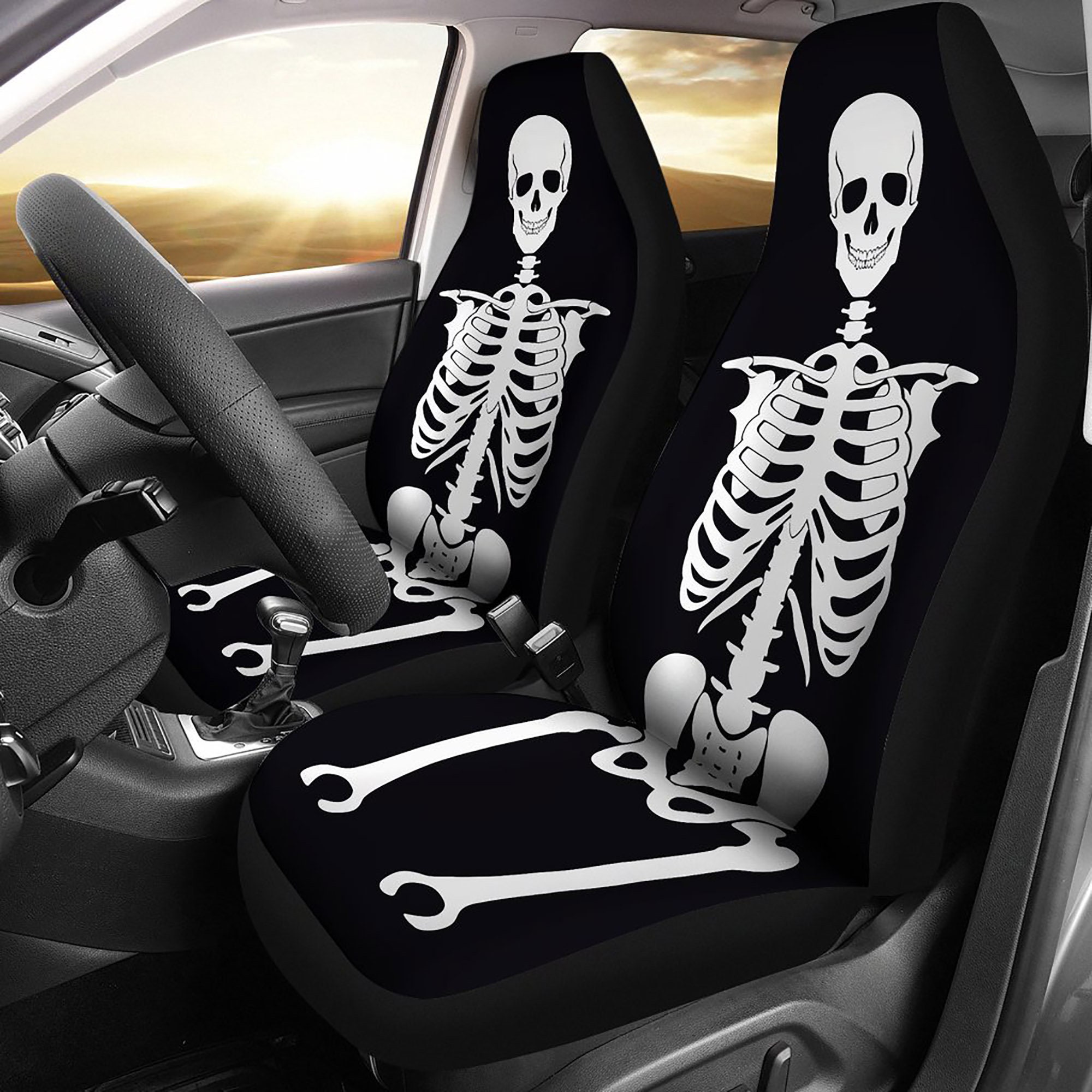 Buy Skeleton Car Seat Covers Set Black and White Seat Protectors