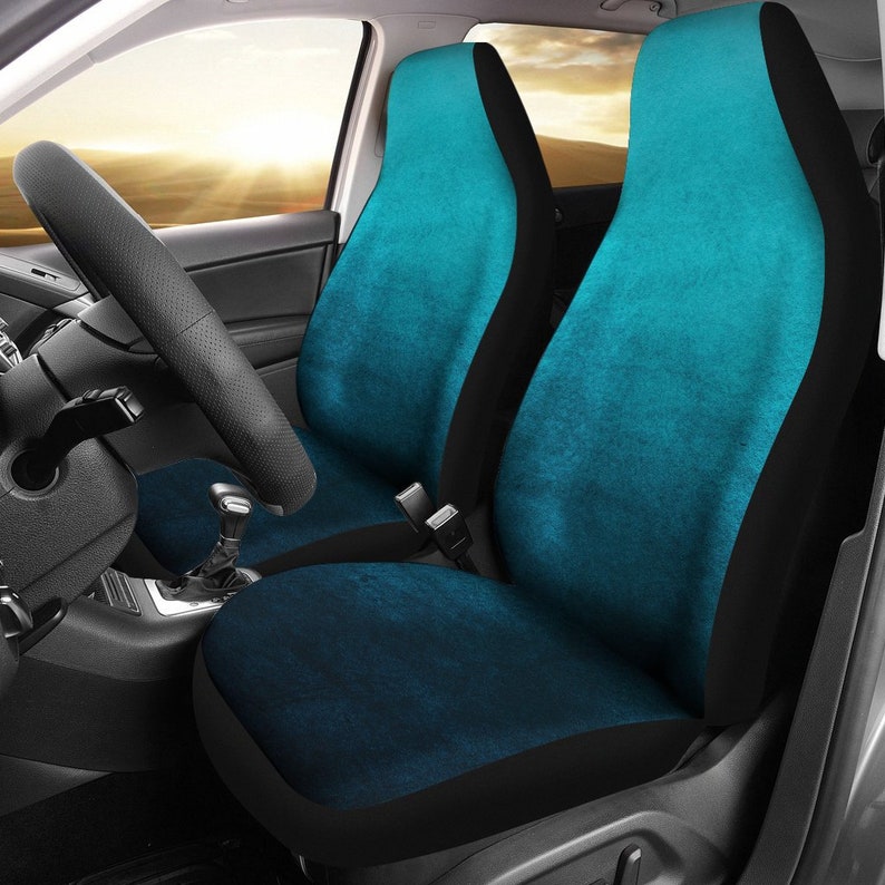 Teal Ombre Watercolor Design Car Seat Covers Set Universal Fit For Bucket Seats In Cars and SUVs image 1