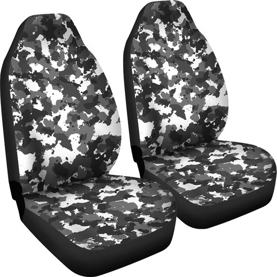 Snow Camo Car Seat Covers White Gray and Black Camouflage Set of