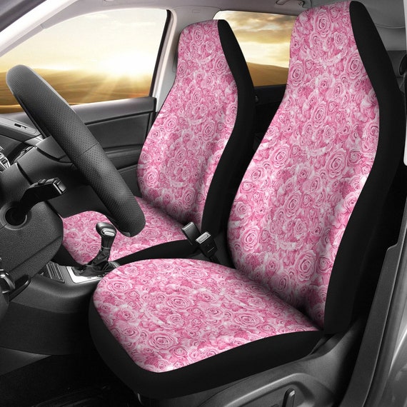 Pink Rose Girly Car Seat Covers Set Front Bucket Seats Car or SUV