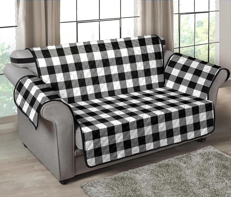 Black and White Buffalo Plaid 54 Seat Width Loveseat Etsy
