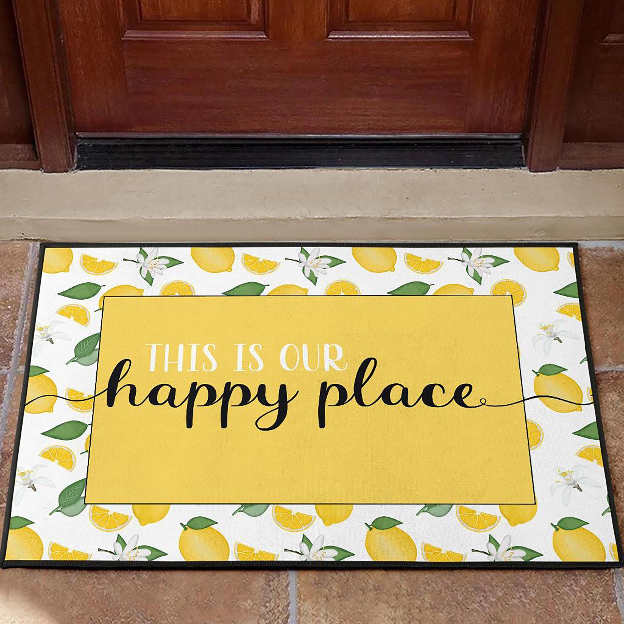 This is Our Happy Place Door Mat White Yellow Black Lemon Etsy UK