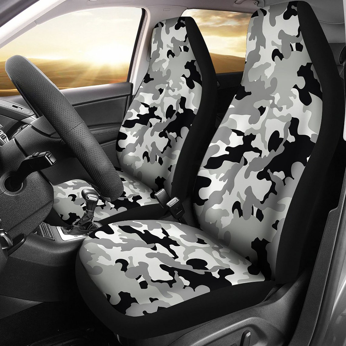 Gray Black and White Camouflage Car Seat Covers Camo Pattern Etsy UK