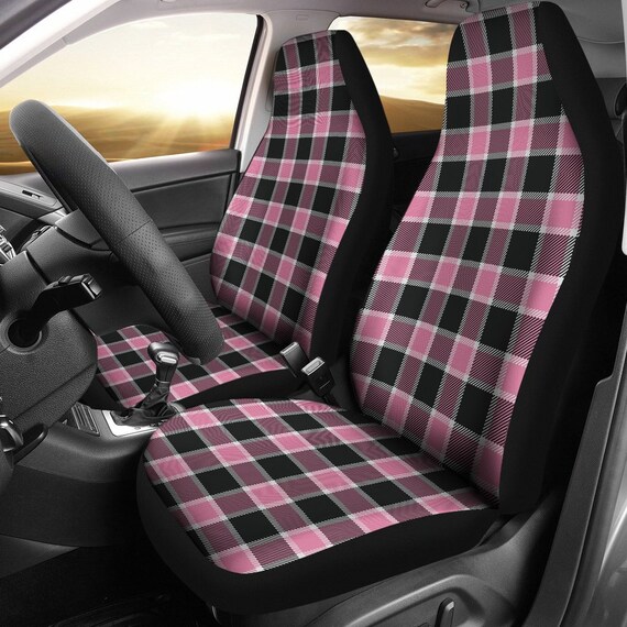 Blush Rose Pink Plaid And Black Check Car Or Suv Seat Covers Canada - Pink Cover Seats For Cars