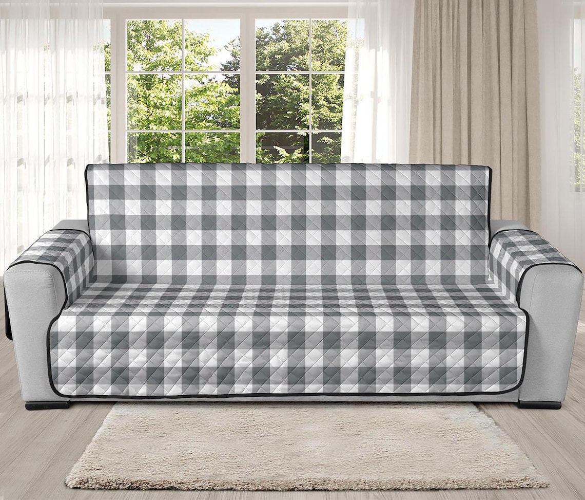 Buffalo Plaid Furniture Slipcovers Rustic Style Gray White Etsy