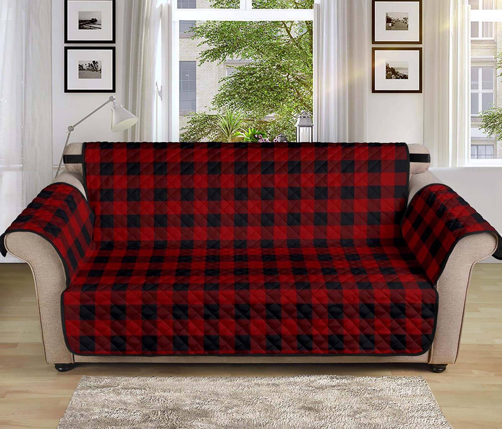 Red and Black Buffalo Plaid 70 Seat Width Sofa Couch Cover Protector  Perfect Farmhouse Home Decor Slipcover Rustic Style 