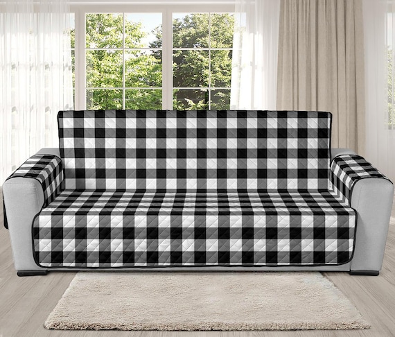 Black and White Buffalo Plaid 70 Seat Width Sofa Couch Cover