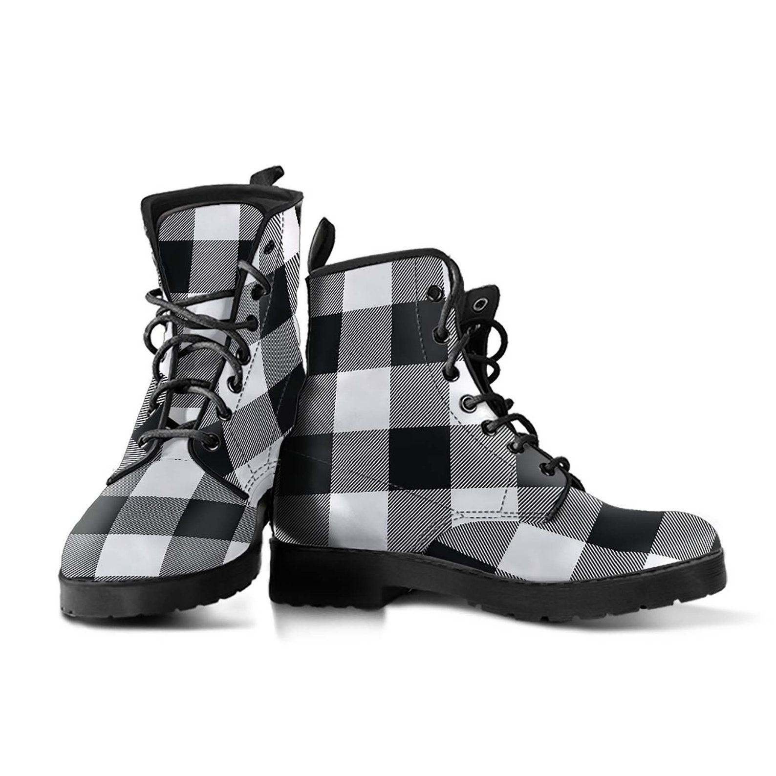 Buffalo Plaid Women's Boots Black and White Combat Style Etsy